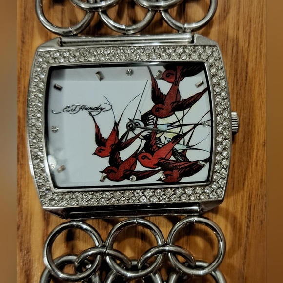 EUC Vintage Y2K Ed Hardy Silver Lynx Sparrow Casual Moto Goth Watch Jewelery - Picture 3 of 5